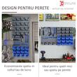 Panou scule, PP, cu 28 de cutii pentru depozitare, 10 carlige, 4 suporturi, gri si albastru, max 30 kg, 95x54 cm