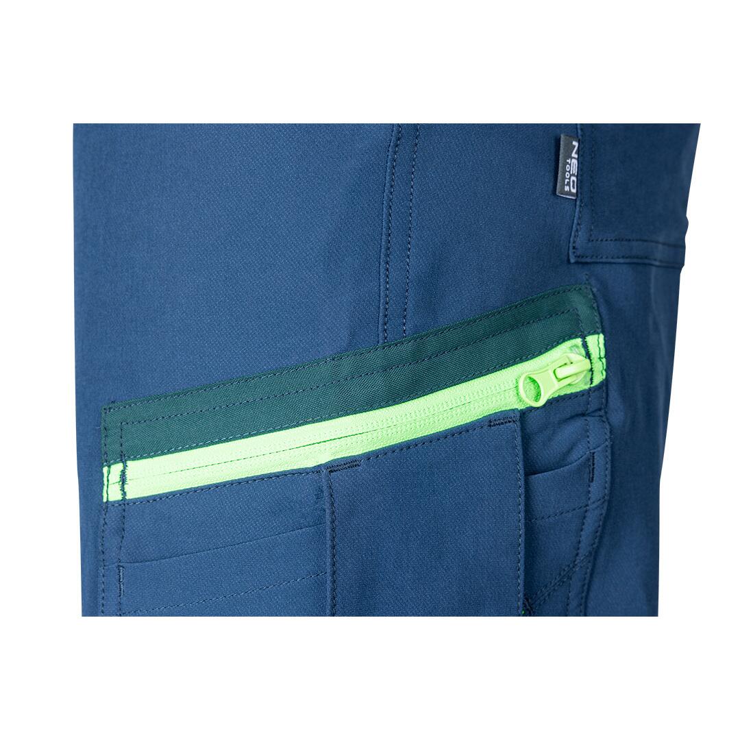Buzunarul lateral cu fermoar al pantalonilor de lucru NEO Mix&Match bleumarin si verde
