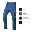 Pantaloni de lucru Mix&Match, elastici, intariri genunchi, bleumarin si verde, marimea M/50, NEO