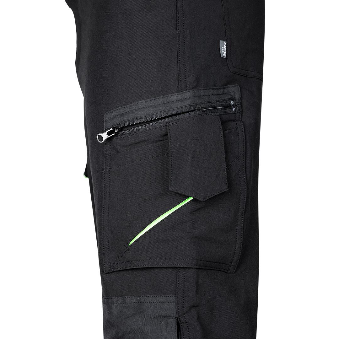Buzunarul lateral cu fermoar si clapa al pantalonilor de lucru NEO Mix&Match negru si verde