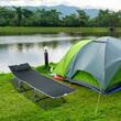 Pat pliabil camping, gradina, pescuit, material Oxford, cu buzunar lateral, tetiera, geanta, gri, max 150 kg, 188x64.5x53 cm