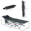 Pat pliabil camping, gradina, pescuit, material Oxford, cu buzunar lateral, tetiera, geanta, gri, max 150 kg, 188x64.5x53 cm