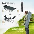 Pat pliabil camping, gradina, pescuit, material Oxford, cu buzunar lateral, tetiera, geanta, gri, max 150 kg, 188x64.5x53 cm