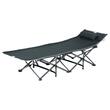 Pat pliabil camping, gradina, pescuit, material Oxford, cu buzunar lateral, tetiera, geanta, gri, max 150 kg, 188x64.5x53 cm