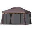 Pavilion/foisor pentru gradina/terasa, cadru aluminiu, cu plasa pentru insecte, cafeniu, 3.90x2.90x2.80 m