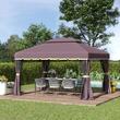 Pavilion/foisor pentru gradina/terasa, cadru aluminiu, cu plasa pentru insecte, cafeniu, 3.90x2.90x2.80 m
