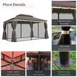 Pavilion/foisor pentru gradina/terasa, cadru aluminiu, cu plasa pentru insecte, cafeniu, 3.90x2.90x2.80 m