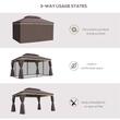 Pavilion/foisor pentru gradina/terasa, cadru aluminiu, cu plasa pentru insecte, cafeniu, 3.90x2.90x2.80 m
