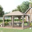 Pavilion/foisor pentru gradina/terasa, cadru metalic, cu perdele, bej, 4x3x2.64 m