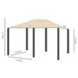 Pavilion/foisor pentru gradina/terasa, cadru metalic, cu perdele, bej, 4x3x2.64 m