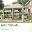 Pavilion/foisor pentru gradina/terasa, cadru metalic, cu perdele, bej, 4x3x2.64 m