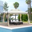 Pavilion/foisor pentru gradina/terasa, cadru metalic, cu perdele, crem, 4x3x2.80 m