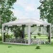 Pavilion/foisor pentru gradina/terasa, cadru metalic, cu plasa de tantari, alb si negru, 3.95x2.95x2.55 m