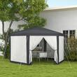 Pavilion/foisor pentru gradina/terasa, cadru metalic, cu plasa de tantari, gri inchis, 3.94x3.94x2.5 m