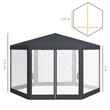 Pavilion/foisor pentru gradina/terasa, cadru metalic, cu plasa de tantari, gri inchis, 3.94x3.94x2.5 m