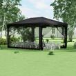 Pavilion/foisor pentru gradina/terasa, cadru metalic, cu plasa de tantari, gri inchis, 3.95x2.95x2.55 m
