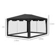 Pavilion/foisor pentru gradina/terasa, cadru metalic, cu plasa de tantari, gri inchis, 3.95x2.95x2.55 m