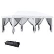 Pavilion/foisor pentru gradina/terasa, cadru metalic, cu plasa pentru insecte, alb si negru, 5.85x2.95x2.70 m