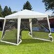 Pavilion/foisor pentru gradina/terasa, cadru metalic, cu plasa pentru insecte, bej, 3x3x2.35 m