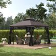 Pavilion/foisor pentru gradina/terasa, cadru metalic, cu plasa pentru insecte, cafeniu, 3x3x2.7 m