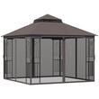Pavilion/foisor pentru gradina/terasa, cadru metalic, cu plasa pentru insecte, cafeniu, 3x3x2.7 m