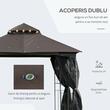Pavilion/foisor pentru gradina/terasa, cadru metalic, cu plasa pentru insecte, cafeniu, 3x3x2.7 m