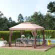 Pavilion/foisor pentru gradina/terasa, cadru metalic, cu plasa pentru insecte, maro deschis, 3.25x3.25x2.95 m