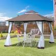 Pavilion/foisor pentru gradina/terasa, cadru metalic, cu plasa pentru insecte, maro si alb, 2.95x2.95x2.7 m