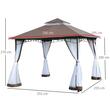 Pavilion/foisor pentru gradina/terasa, cadru metalic, cu plasa pentru insecte, maro si alb, 2.95x2.95x2.7 m