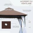 Pavilion/foisor pentru gradina/terasa, cadru metalic, cu plasa pentru insecte, maro si alb, 2.95x2.95x2.7 m