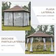 Pavilion/foisor pentru gradina/terasa, cadru metalic, cu plasa pentru insecte, maro si alb, 2.95x2.95x2.7 m