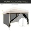 Pavilion/foisor pentru gradina/terasa, cadru metalic, material Oxford, cu plasa pentru insecte, geanta, crem, 2.97x2.97x2.55 m
