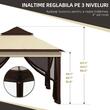 Pavilion/foisor pentru gradina/terasa, pliabil, cu inaltime ajustabila, material Oxford, cadru otel, plasa insecte, geanta, bej si negru, 3.26x3.26x2.72 m