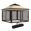 Pavilion/foisor pentru gradina/terasa, pliabil, cu inaltime ajustabila, material Oxford, cadru otel, plasa insecte, geanta, bej si negru, 3.26x3.26x2.72 m