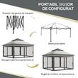 Pavilion/foisor pentru gradina/terasa, pliabil, cu inaltime ajustabila, material Oxford, cadru otel, plasa insecte, geanta, gri, 3.25x3.25x2.72 m