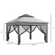 Pavilion/foisor pentru gradina/terasa, pliabil, cu inaltime ajustabila, material Oxford, cadru otel, plasa insecte, geanta, gri, 3.25x3.25x2.72 m