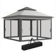Pavilion/foisor pentru gradina/terasa, pliabil, cu inaltime ajustabila, material Oxford, cadru otel, plasa insecte, geanta, gri, 3.25x3.25x2.72 m