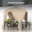Pavilion/foisor pentru gradina/terasa, rotund, stil gazebo, cadru metalic, cu perdele, bej, 3x2.85 m