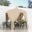 Pavilion/foisor pentru gradina/terasa, rotund, stil gazebo, cadru metalic, cu perdele, bej, 3x2.85 m