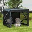 Pavilion pentru camping, cu copertina, material Oxford, cadru metalic, 4 pereti, plasa insecte, pliabil, negru, 2.44x2.10x2.13 cm