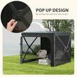 Pavilion pentru camping, cu copertina, material Oxford, cadru metalic, 4 pereti, plasa insecte, pliabil, negru, 2.44x2.10x2.13 cm