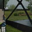Pavilion pentru camping, cu copertina, material Oxford, cadru metalic, 4 pereti, plasa insecte, pliabil, negru, 2.44x2.10x2.13 cm