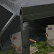 Pavilion pentru camping, cu copertina, material Oxford, cadru metalic, 4 pereti, plasa insecte, pliabil, negru, 2.44x2.10x2.13 cm