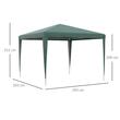Pavilion pentru gradina/comercial, cadru otel, tesatura PE, pliabil, cu accesorii montare, verde, 2.93x2.93x2.52 m