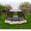 Pavilion tip cort pentru gradina, cadru otel, plasa poliester, bej si gri, 3.60x3.60x2.35 m, Jumi