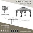 Pavilion/foisor pentru gradina/terasa, pliabil cu inaltime ajustabila, material Oxford, cadru metalic, cu plasa insecte, 4 contragreutati, gri, 3.92x3.92x2.83 m