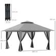 Pavilion/foisor pentru gradina/terasa, pliabil cu inaltime ajustabila, material Oxford, cadru metalic, cu plasa insecte, 4 contragreutati, gri, 3.92x3.92x2.83 m