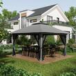 Pavilion/foisor pentru gradina/terasa, pliabil cu inaltime ajustabila, material Oxford, cadru metalic, cu plasa insecte, 4 contragreutati, gri, 3.92x3.92x2.83 m