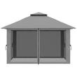 Pavilion/foisor pentru gradina/terasa, pliabil cu inaltime ajustabila, material Oxford, cadru metalic, cu plasa insecte, 4 contragreutati, gri, 3.92x3.92x2.83 m