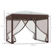 Pavilion/foisor pentru gradina/terasa, cadru metalic, cu plasa pentru insecte, inaltime ajustabila, maro, 3x3x2.7 m